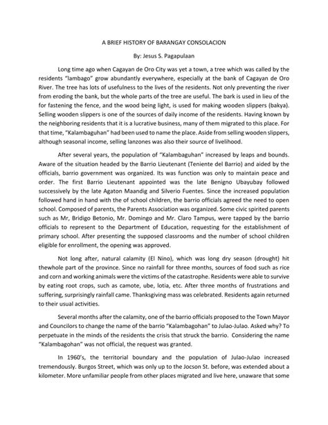kalambagohan|A BRIEF HISTORY OF BARANGAY CONSOLACION .
